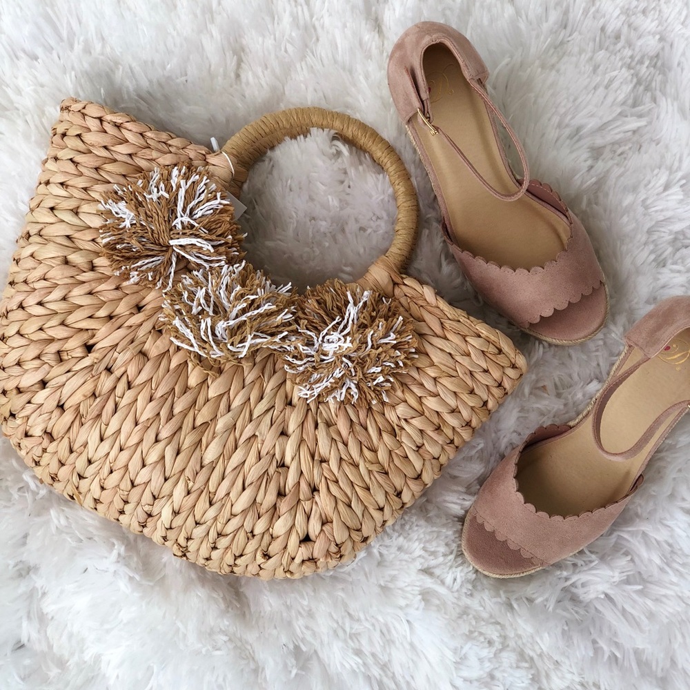 DUSTY MAUVE SCALLOPED ESPADRILLE WEDGES - Picture 5 of 7